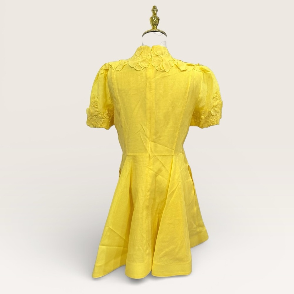 Antonio Melani Iris Linen Blend Floral Appliqué Mockneck Dress Sunshine Yellow - Picture 12 of 16